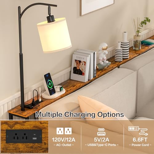 Keomaisyto Skinny Sofa Table with Outlet & 3-Color Light, Brown, 46.1 Inch - Fixed Height, Swivel Light