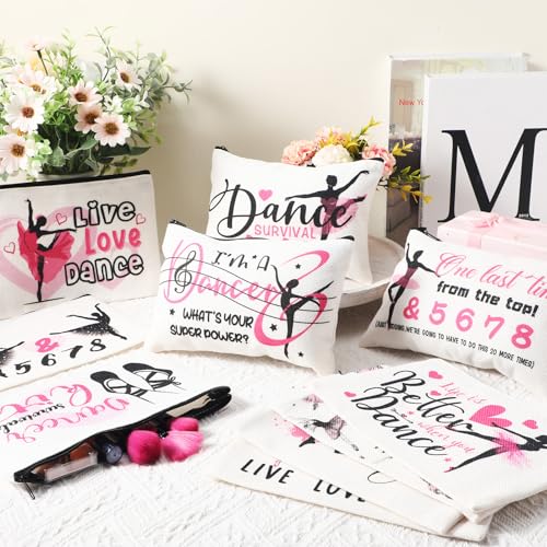 Irenare 30 Pcs Dancer Appreciation Gifts for Women Canvas Makeup Bags Cosmetic Dance Kit Travel Toiletry Case Pencil Toiletry Zipper Pouch Bag Thank You Gift Class Prizes Gifts
