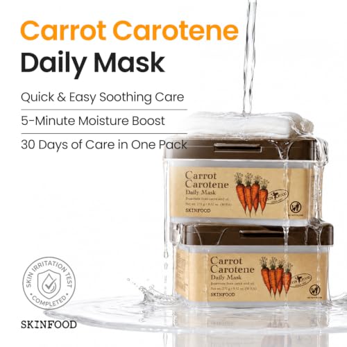 SKINFOOD Carrot Carotene Daily Sheet Mask – 30-Pack, 5-Minute Hydrating Moisturizing Face Mask (Carrot)