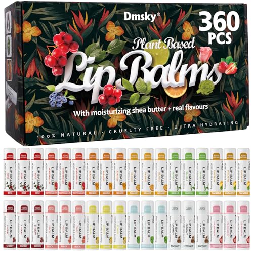 Dmsky Lip Balm Bulk Pack of 360 - Fruit Flavors Hydrating Lip Moisturizer for Men Women Kids - 0.15 Oz