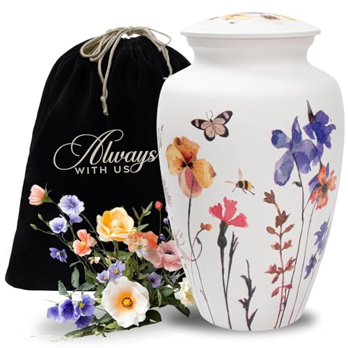 Always With Us Large White Wildflower Breeze Cremation Urn for Women – 11"H x 7"W, Holds Ashes