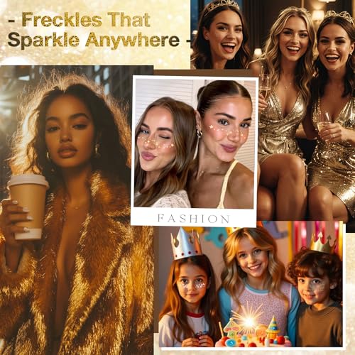 Glitter Freckles Face Tattoo, 24 Count Brown Face Glitter Speckles Makeup Patches, Glow Up Makeup Patches, Cute Glitter Freckles Makeup Accessories for Women