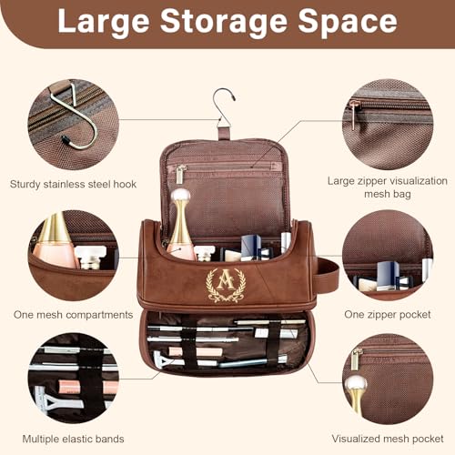Personalized Leather Toiletry Bag for Men with Initial J - Travel & Gift Ready, Brown