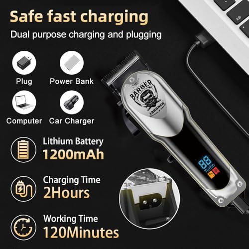 Professional Hair Clippers for Men, Hair Clippers & Hair Trimmer & Mens Beard Trimmer, Cordless Hair Clipper with LCD Display Barber Kit for Men Father