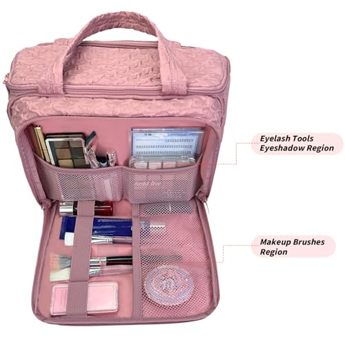 SUNRISING Travel Toiletry Bag, Lightweight Large Wide-open Travel Bag for Women, Puffy Cosmetic Makeup Bag Organizer with Handle for Accessories Essentials Toiletries - Pink
