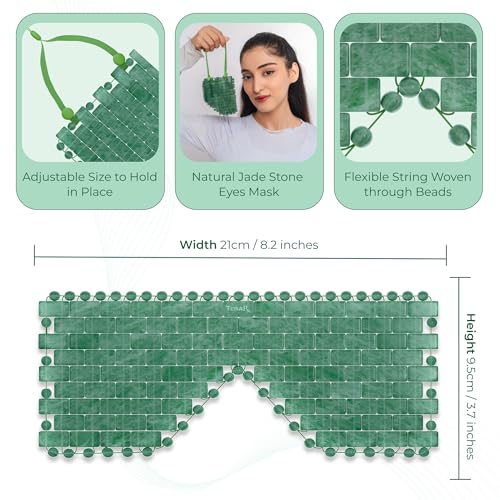 Jade Eye Mask for Facials - Beaded Jade Mask for Puffiness & Dark Circles - Adjustable Straps - Natural Stone Relief