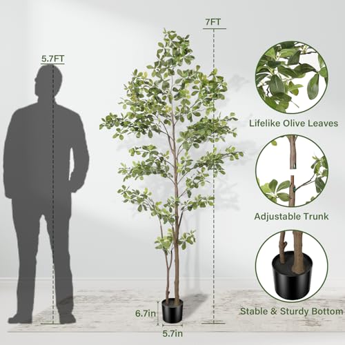 7ft Artificial Olive Tree with Realistic Trunk & Lifelike Leaves - Indoor Decor