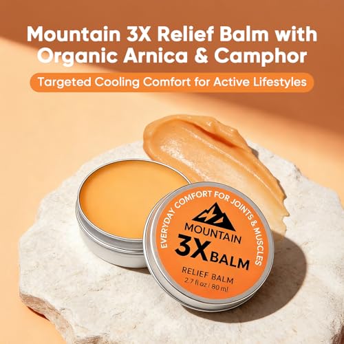Mountain 3X Relief Balm, Mountain 3X Balms with Organic Arnica & Camphor - Soothing Gel Cream for Knee, Foot, Back & Joint Relief - Fast Absorbing, Non-Greasy Formula, 2.7fl oz (2)