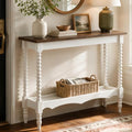 White Brown 2-Tier Console Table for Entryway & Living Room - 41.3x13.8x33.5in