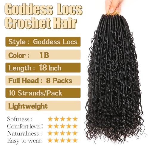 Goddess Faux Locs Crochet Hair 18 Inch - Boho Soft Locs for Black Women, Pack of 8, #1B Variation