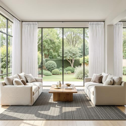 40W x 90L Linen Curtain Set - Natural Cream Triple Pinch Pleated Drapes for Living Room, 2 Panels