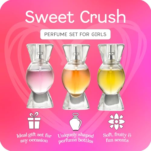 Sweet Crush Perfume Set for Teen Girls, Body Spray Perfume for Kids, Girls 10-12 & Teens, Fashion Collection Girl Gift Set, 3 Candy-Shaped Perfumes