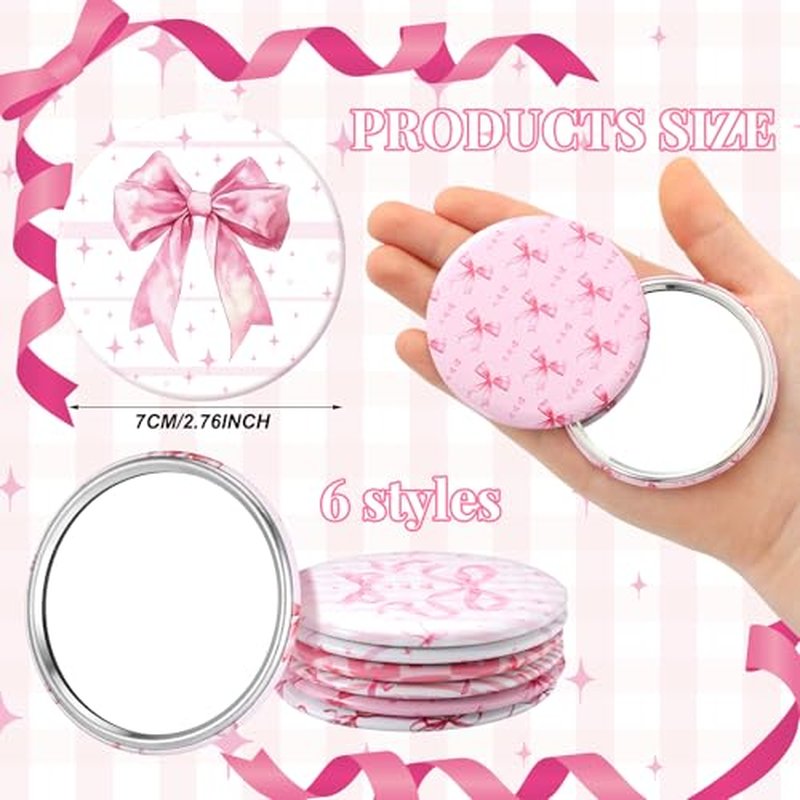 Geelin 12 Pcs Pink Compact Mirror Bulk Pink Bow Party Favors Coquette Aesthetic Mini Mirror for Purse Pocket Women Girl Birthday Valentines Day Gift Wedding Bridal Shower
