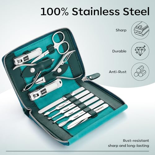 Blue Stainless Steel Manicure Set 11-in-1 Nail Clipper Kit for Men & Women