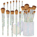 Silver & Yellow Rhinestone Makeup Brush Set - 13 Pcs Professional Cosmetic Tools