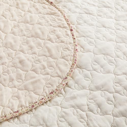 Pink Floral Embroidery Quilt Set with Leaves 3D Pattern - Queen Size Reversible Cotton Bedding