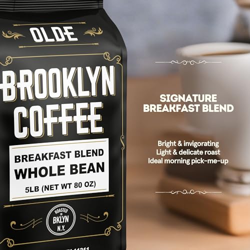 80 Ounce Whole Bean Breakfast Blend Coffee - Light Medium Roast, Fresh NYC Roasted
