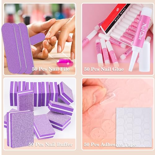 NailSlowee 50 Set Press On Nail Prep Kit B-purple | Disposable Nail Packaging & Tools