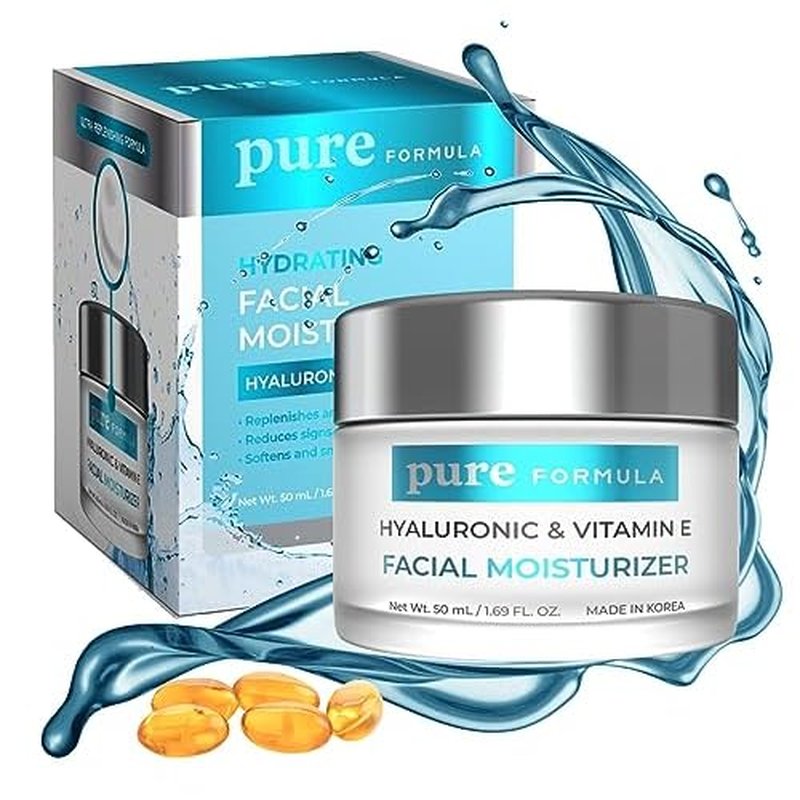 Hyaluronic Acid & Vitamin E Daily Face Moisturizer - Reduce Acne Scars, Fines Lines, Wrinkles, Hydrating Day Cream - Cruelty Free Korean Skin Care For All Skin Types - 1.69 Fl. oz/ 50ml