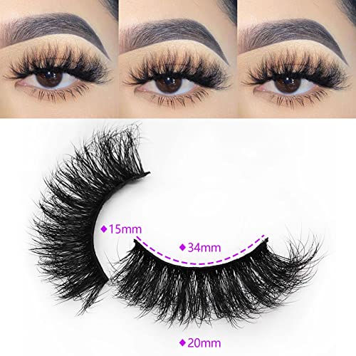 Mink Lashes Fluffy Wispy Thick Eyelashes Mink Faux, 20mm/25mm Long Dramatic D Curl Strip Lashes Cat Eye 3D Big False Eyelashes Pack