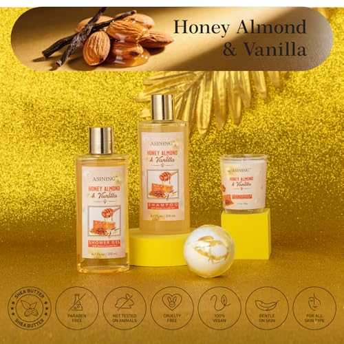 Honey Almond Spa Gift Basket for Women & Men - Luxurious Bath Set with Lotion & Bath Bomb