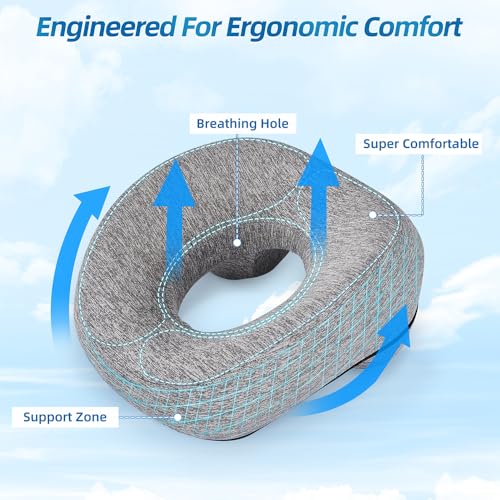 YOSHIKO Massage Table Face Down Pillows for Bed, Massage Headrest for Face Down Sleepers, Eye Surgery Recovery, Spa Pillow for Massage Table with Breathable Design, Removable Cover Grey
