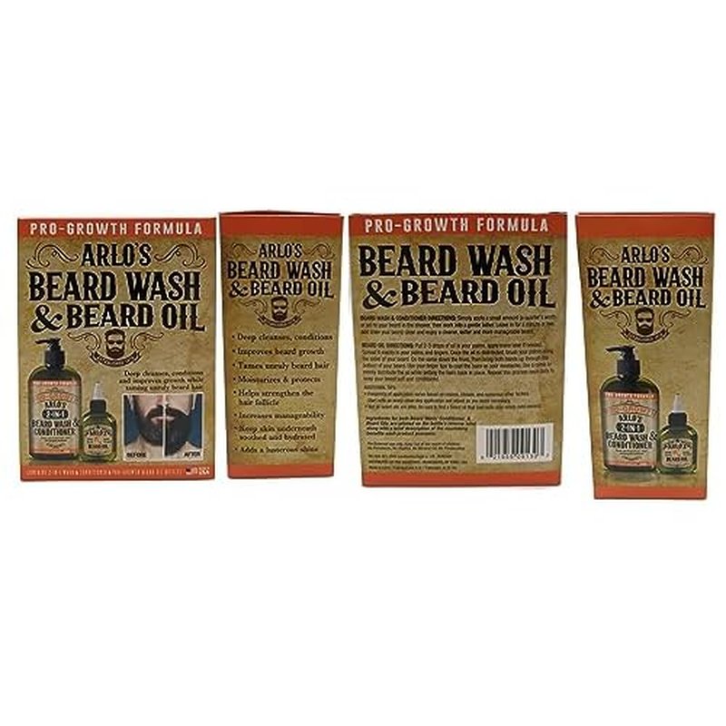 Arlo's 2-in-1 Pro-Growth Beard Wash and Conditioner 12 oz with Pro-Growth Beard Oil 2-PC Kit