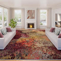 8x10 ft Modern Abstract Washable Area Rug - Non-Slip Backing, Short Pile, Red & Orange