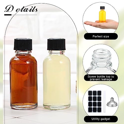 48 Pcs 1 oz Glass Boston Round Bottles with Black Caps | Refillable & Leakproof