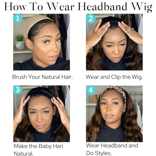 Chocolate Brown Human Hair Headband Wig 12 Inch 180 Density Glueless Virgin Brazilian #4