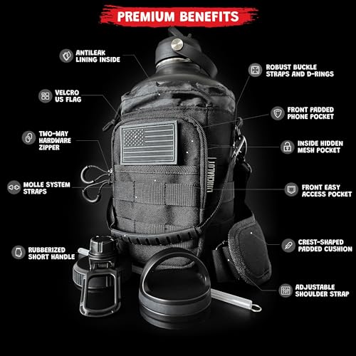 128 Oz Water Bottle Big Black Stainless Steel Insulated Water Jug - Leakproof, Travel Friendly