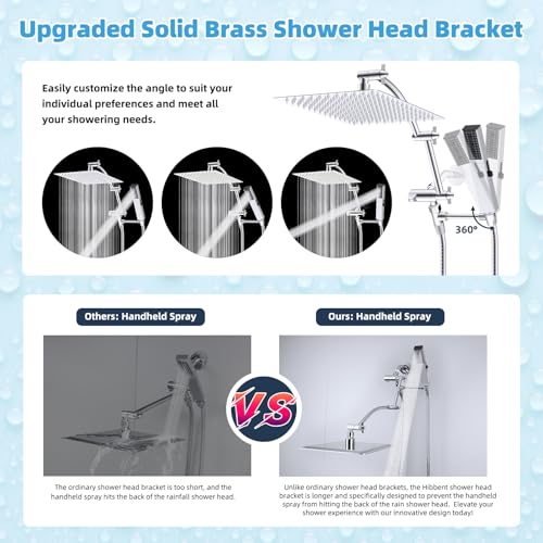 Square 12-Inch Metal Rain Shower Head with Handheld Sprays & Extension Arm - Chrome