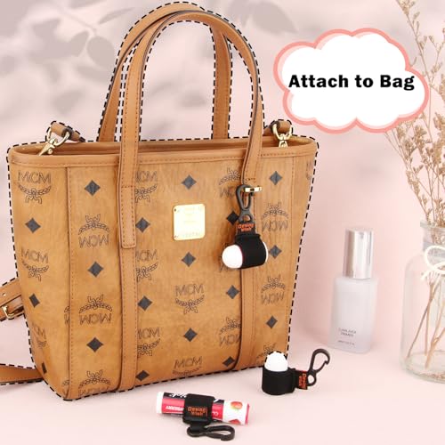 Desing Wish 3 PCS Mini Chapstick Holder Keychain Elastic Sleeve Chapstick Keychain Holder for Lip Balms/Lip Gloss/Lipsticks, Portable Lip Balm Holder Sleeves for Keys/Purse/Lanyard - Black