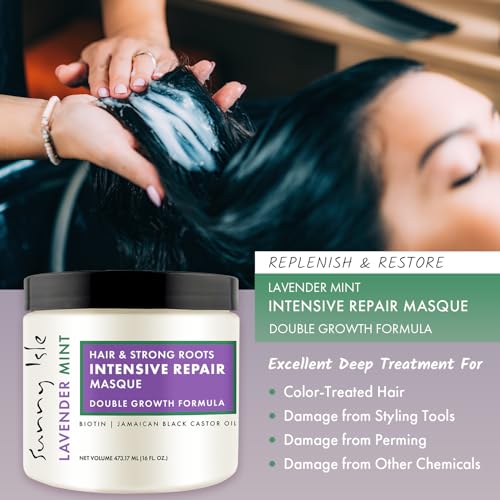 Sunny Isle Lavender Mint Hair & Strong Roots Intensive Repair Masque - Biotin, Jamaican Black Castor Oil - 16 oz