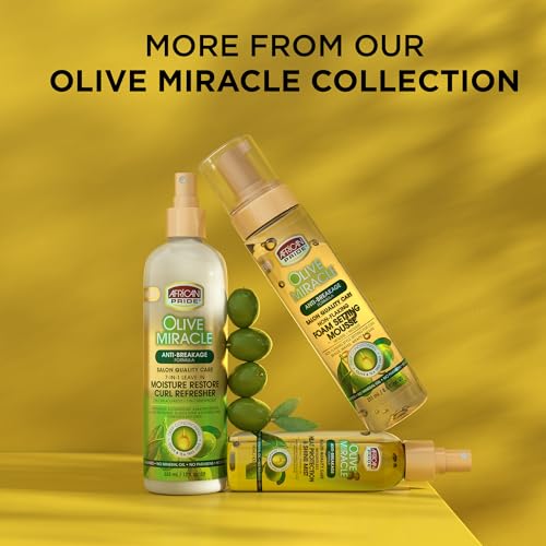 African Pride Olive Miracle 2 in 1 Shampoo & Conditioner, Moisturizing & Detangling for Coily & Curly Hair, with Olive Oil & Flaxseed Oil, 12 oz
