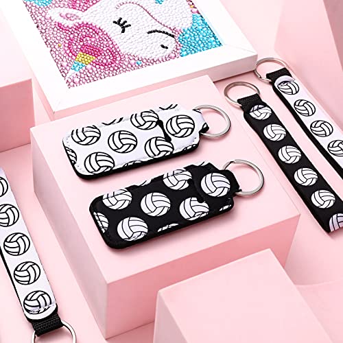 Sureio 20 Pcs Volleyball Lipstick Holder Volleyball Keychains Bulk Volleyball Gifts for Team Volleyball Portable Wristlet Keychain Lanyard for Lipstick(Volleyball,White, Black)