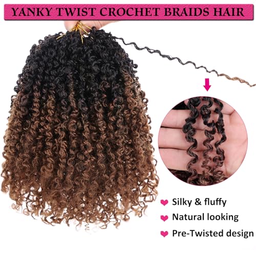 8 Inch Pre-Looped Yanky Twist Crochet Hair 8 Packs - 30 Strands per Pack - Brown Ombre