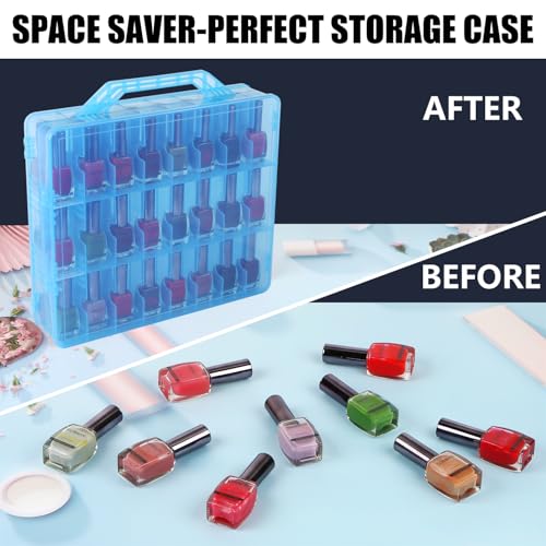 Universal Nail Polish Holder Gel Nail Polish Organizer Case for 48 Bottles Adjustable Dividers Space Saver,Double Sided Storage for Nail Bottles Mini Cars Threads Essential Oils (Blue)