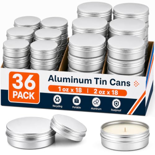 36 Pack Aluminum Tin Cans with Screw Lids - 1oz & 2oz Metal Storage Jars