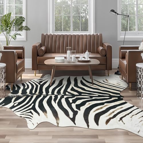 Western Faux Zebra Rug 5.2x6.2 Ft Non-Slip Black & White Animal Skin Decor