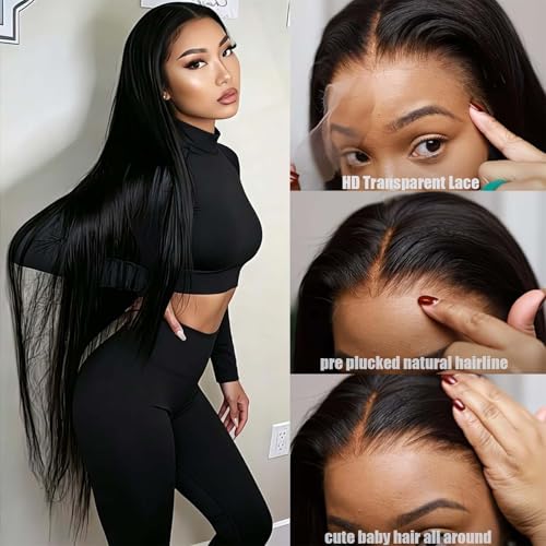 18 Inch Natural Black SIFULAN 13x6 HD Lace Front Wig with Baby Hair & 180% Density