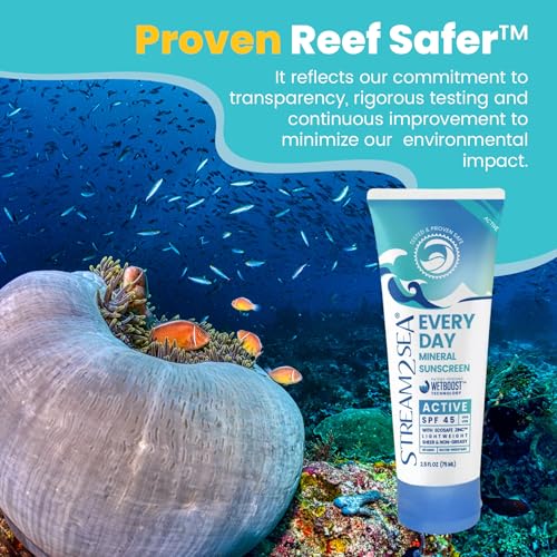 Active Mineral Sunscreen SPF 45 - Reef Safe, Water Resistant, SPF 45, 80 Min - Stream 2 Sea
