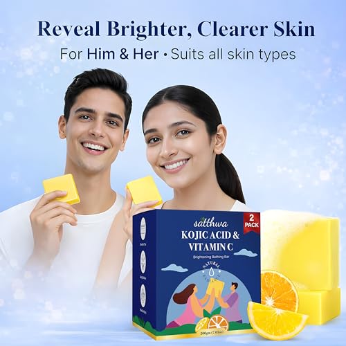 Satthwa Kojic Acid 1% Soap with Vitamin C | For Pigmentation, Tan and Dark Spots | Brightening Soap for Men and Women | Pack of 2 (3.5oz Each)