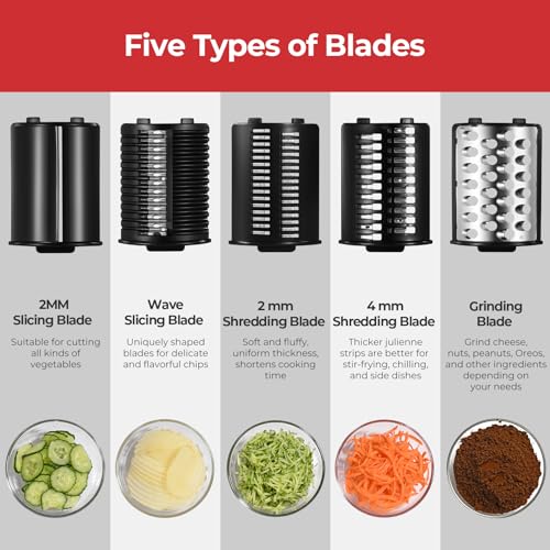 ATBKIT 250W Electric Cheese Grater - 5 Blade Slicer Shredder for Cheese, Fruits & Veggies