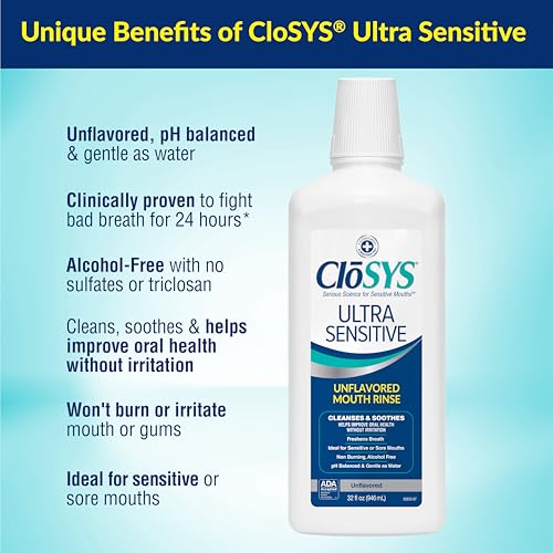 CloSYS Ultra Sensitive Alcohol-Free Mouthwash 32 Oz Pack of 2 - Gentle Oral Care