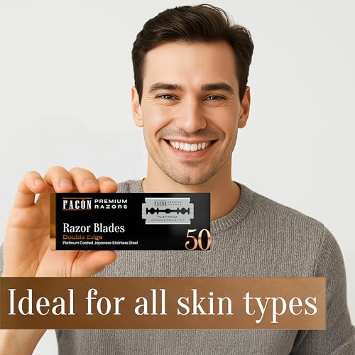 50 Fac?n Double Edge Razor Blades for Safety Razor, Safety Razor Blades for Shaving, Platinum Japanese Stainless Steel for Smooth & Precise Shave, Premium Replacement Razor Blade for Men & Women