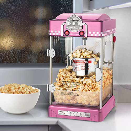 Pink Popcorn Maker Machine - 2.5oz Stainless Steel Kettle, Home Theater Snack
