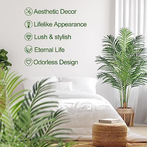 2 Pack 5ft Artificial Palm Trees for Indoor Outdoor Decor - Faux Areca Tree with Real Bark Design
