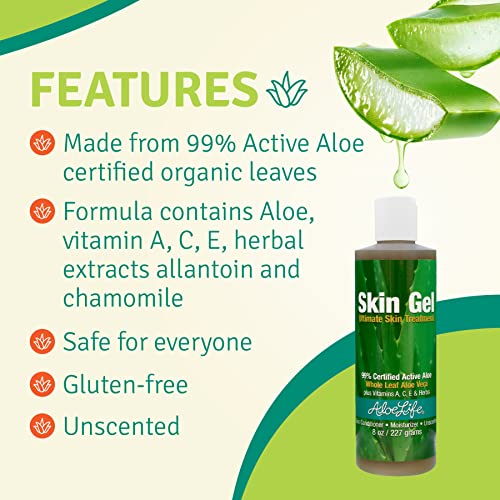 Aloe Vera Skin Gel 8oz - Organic Whole Leaf Aloe with Vitamins for Face & Body - Variation: Aloe Vera 8 Ounce