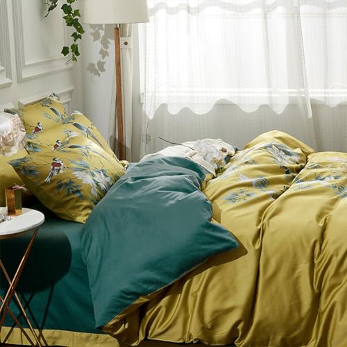 King Size Floral Bird Duvet Cover Set - Ultra Soft Cotton Bedding with Zipper & Ties - Variation: King / 00 - Floral & Bird